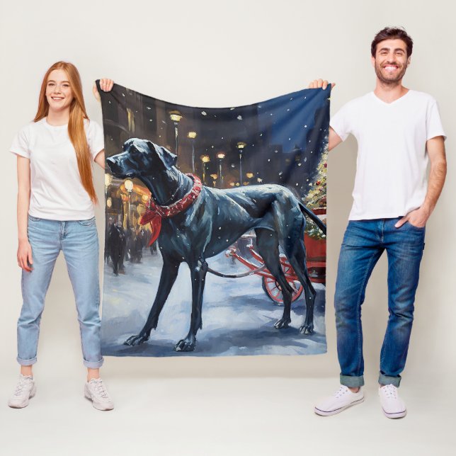 Great Dane Christmas Festive Season  Fleece Blanket (In Situ)