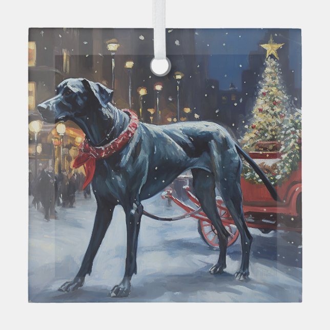 Great Dane Christmas Festive Season  Glass Tree Decoration (Front)