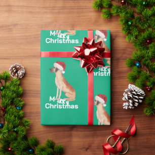 Great Dane  Christmas Green Merry Santa Hat  Wrapping Paper