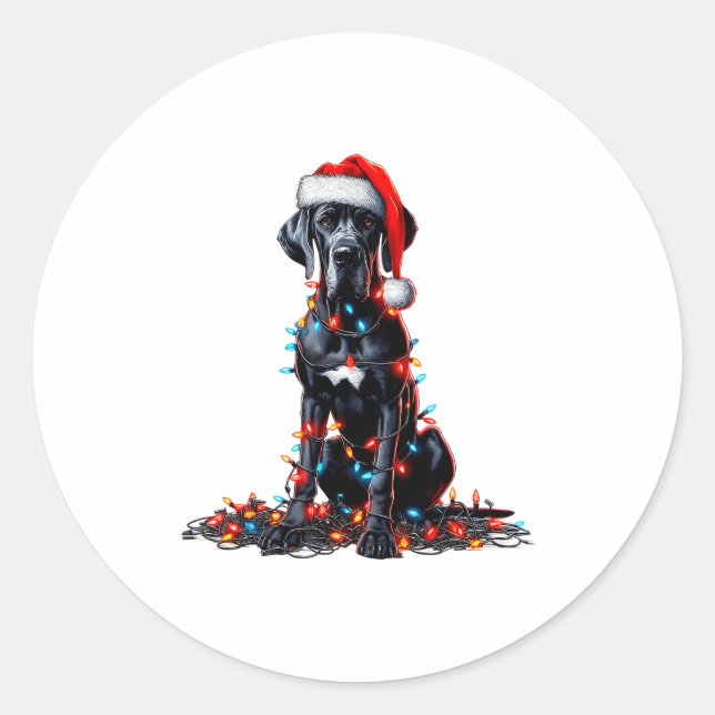 Great Dane Christmas Lights Dog Lover Xmas Pajama  Classic Round Sticker (Front)