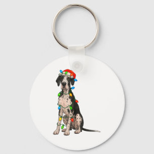 Great Dane Christmas Lights Dog Lover Xmas Pajama Key Ring