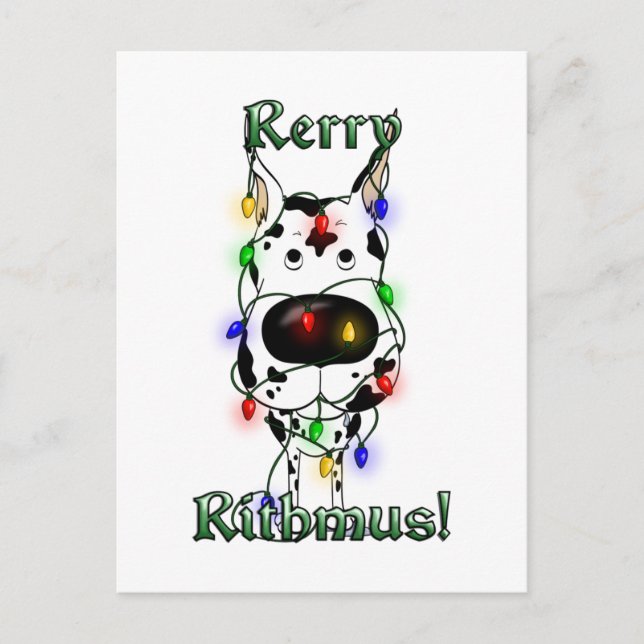 Great Dane Christmas Lights Holiday Postcard (Front)