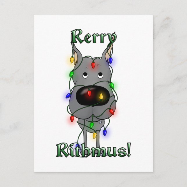 Great Dane Christmas Lights Holiday Postcard (Front)