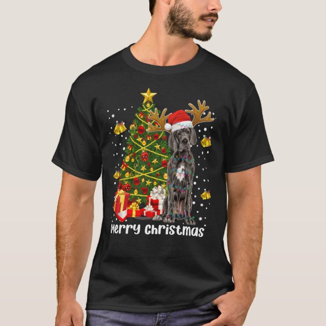 Great Dane Christmas Lights Tree Santa Xmas Pajama T-Shirt (Front)