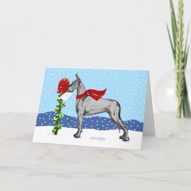 Great Dane Christmas Mail Black Holiday Card (Front)