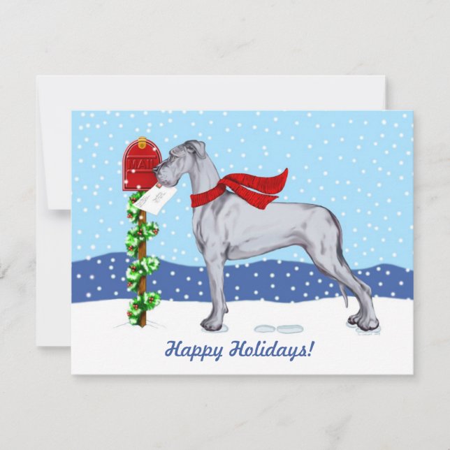 Great Dane Christmas Mail Blue UC Invitation (Front)