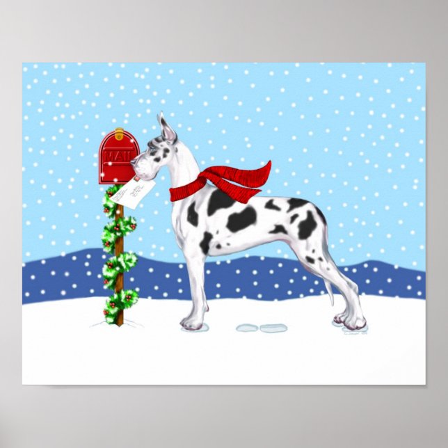 Great Dane Christmas Mail Harlequin Poster (Front)