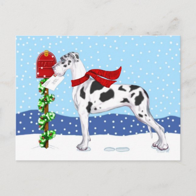 Great Dane Christmas Mail Harlequin UC Holiday Postcard (Front)