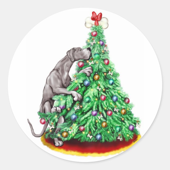 Great Dane Christmas Reach Goals Black UC Classic Round Sticker (Front)