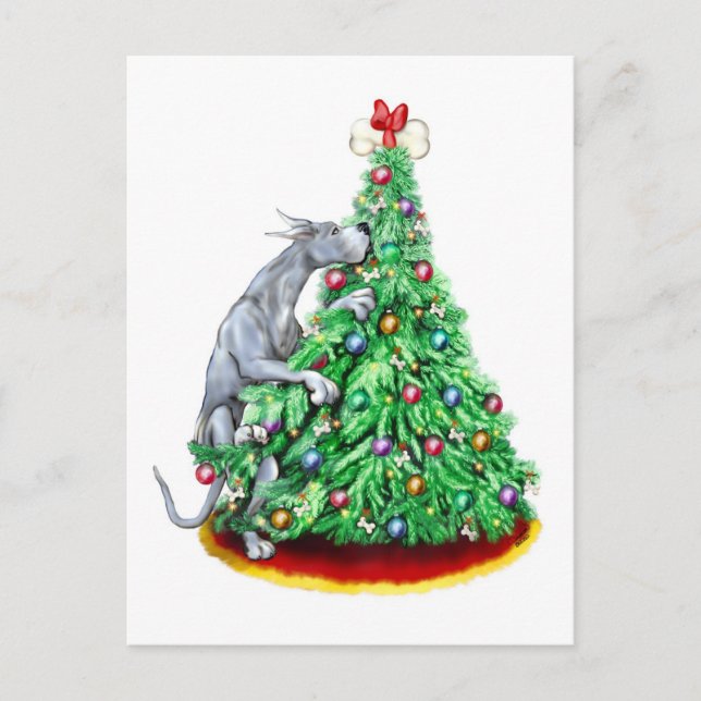 Great Dane Christmas Reach Goals Blue Holiday Postcard (Front)