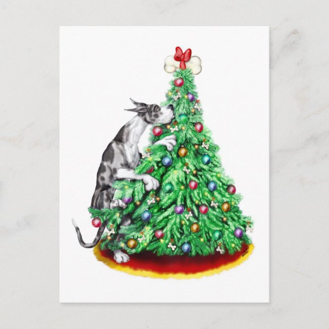 Great Dane Christmas Reach Goals Merle Holiday Postcard (Front)