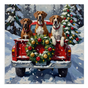 Great Dane Christmas Red Truck Holiday Poster