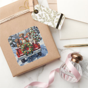 Great Dane Christmas Red Truck Holiday Square Sticker