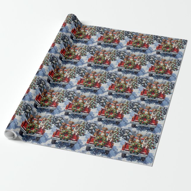 Great Dane Christmas Red Truck Holiday Wrapping Paper (Unrolled)
