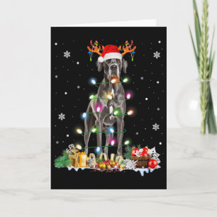 Great Dane Christmas Santa Hat Fairy Lights Pajama Card