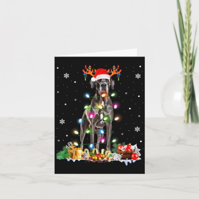 Great Dane Christmas Santa Hat Fairy Lights Pajama Card (Front)