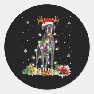 Great Dane Christmas Santa Hat Fairy Lights Pajama Classic Round Sticker