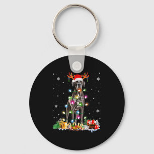 Great Dane Christmas Santa Hat Fairy Lights Pajama Key Ring