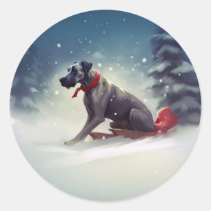 Great Dane Christmas snow winter Classic Round Sticker