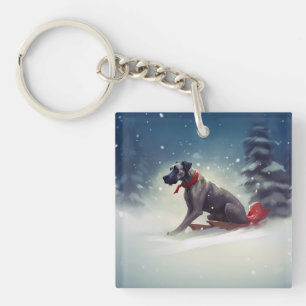 Great Dane Christmas snow winter Key Ring