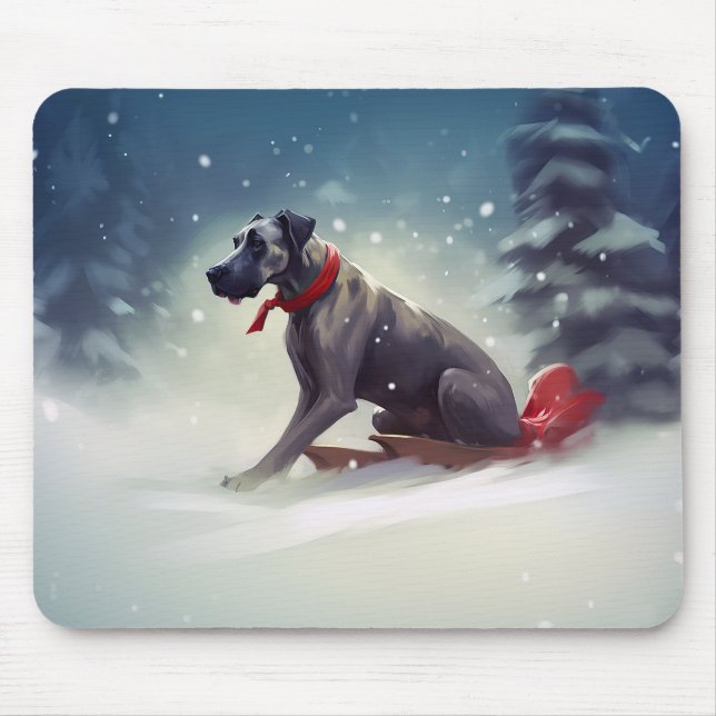 Great Dane Christmas snow winter Mouse Mat (Front)