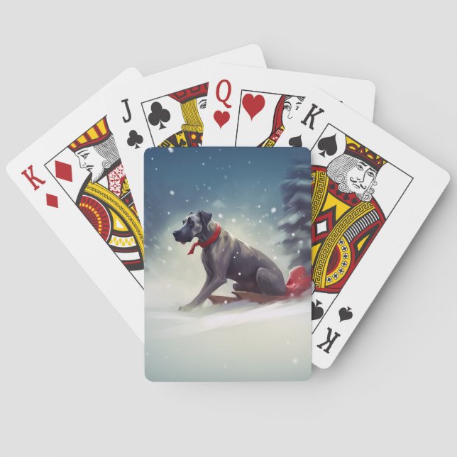Great Dane Christmas snow winter Playing Cards (Back)