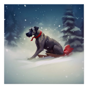 Great Dane Christmas snow winter Poster