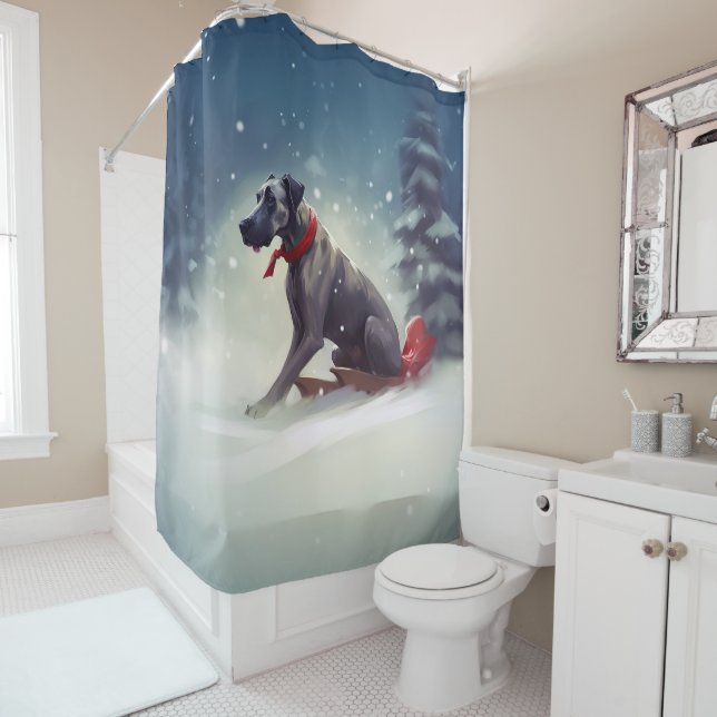 Great Dane Christmas snow winter Shower Curtain (In Situ)
