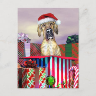 Great Dane Christmas Surprise Brindle UC Holiday Postcard