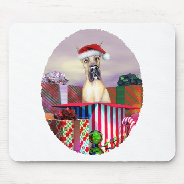 Great Dane Christmas Surprise Fawn Mouse Mat (Front)