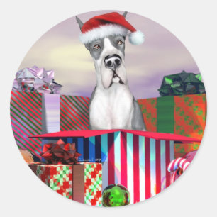 Great Dane Christmas Surprise Mantle Classic Round Sticker