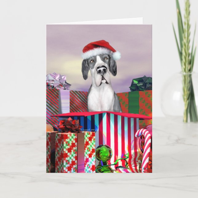 Great Dane Christmas Surprise Mantle UC Holiday Card (Front)