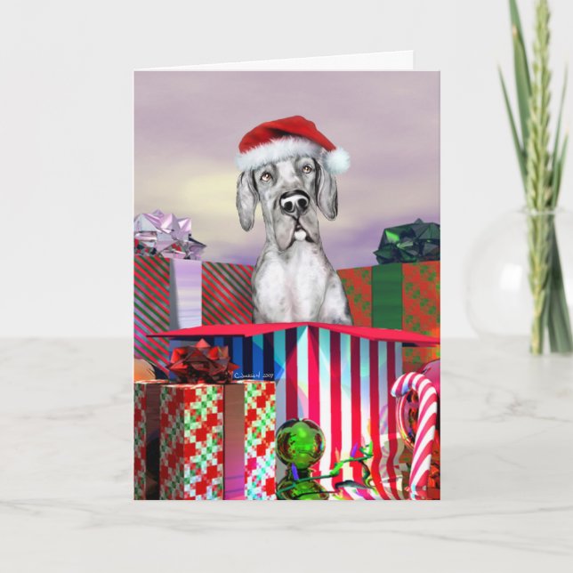 Great Dane Christmas Surprise Merle UC Holiday Card (Front)
