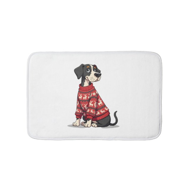 Great Dane Christmas Sweater Bath Mat (Front)