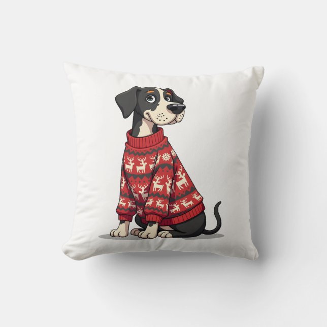 Great Dane Christmas Sweater Cushion (Front)