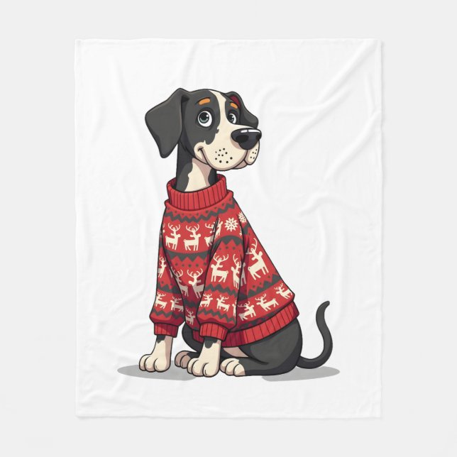 Great Dane Christmas Sweater Fleece Blanket (Front)
