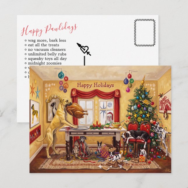 Great Dane Christmas Table Postcard (Front/Back)