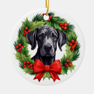 Great Dane Christmas Wreath Ceramic Tree Decoration