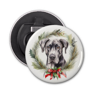 Great Dane Christmas Wreath Festive Pup Bottle Opener