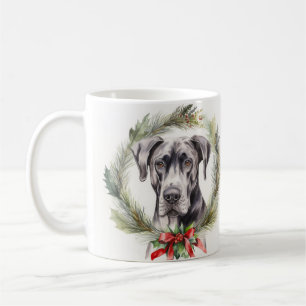 Great Dane Christmas Wreath Festive Pup Coffee Mug
