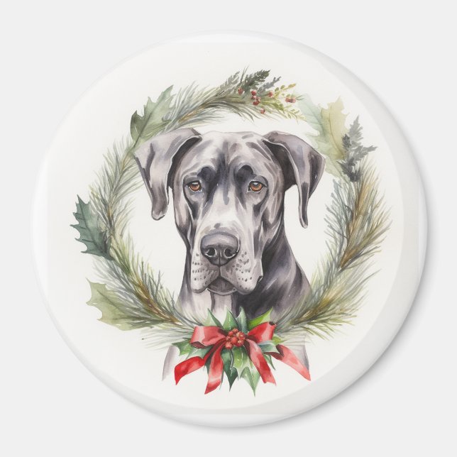 Great Dane Christmas Wreath Festive Pup  Magnet (Front)