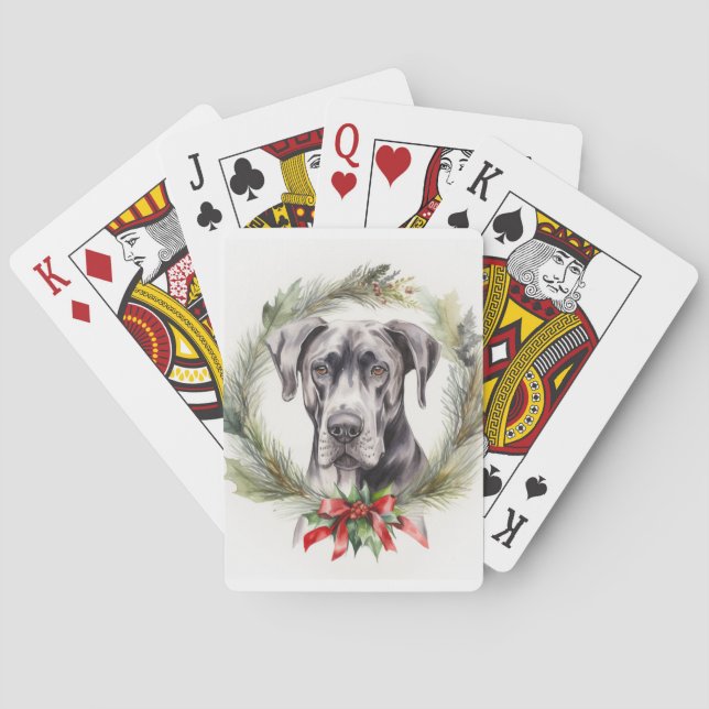 Great Dane Christmas Wreath Festive Pup  Playing Cards (Back)