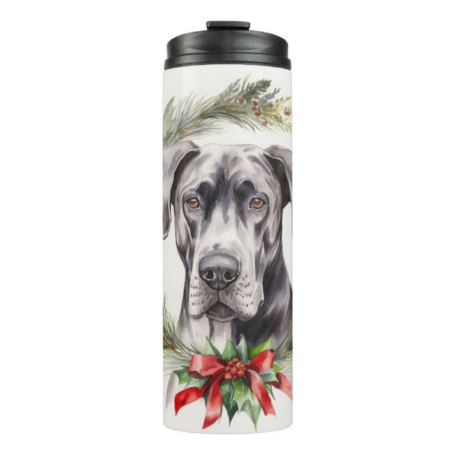 Great Dane Christmas Wreath Festive Pup  Thermal Tumbler (Front)