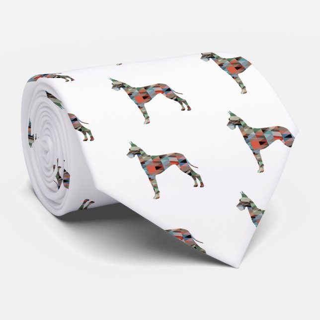 Great Dane Colourful Geometric Pattern Silhouette Tie (Rolled)