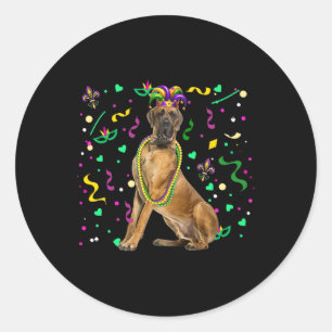 Great Dane Costume Mardi Gras Beads Funny Parades  Classic Round Sticker