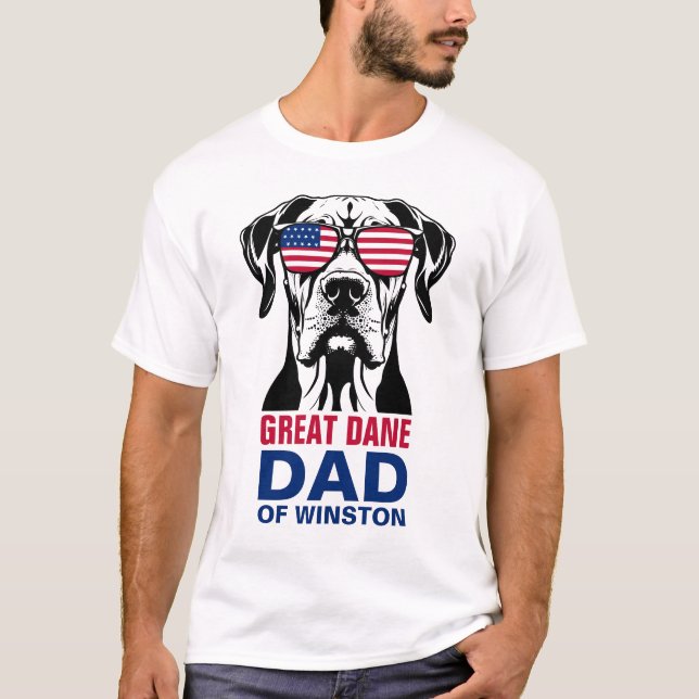 Great Dane Dad 4th of July American Flag T-Shirt (Front)