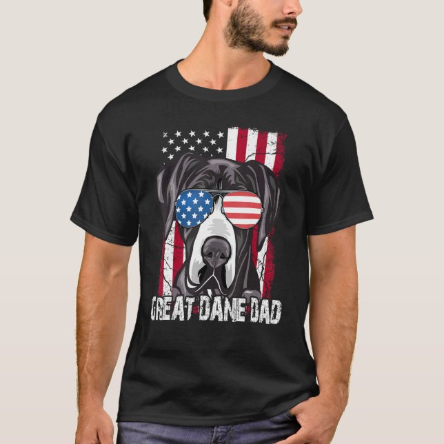 Great-Dane Dad Father Day  American Flag Dog 4th o T-Shirt (Front)