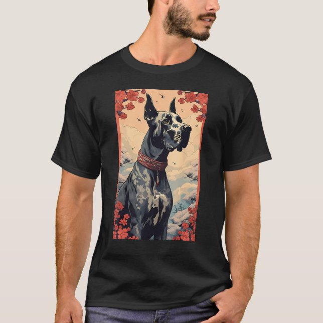 Great Dane Dog Aesthetic Japanese Ukiyo e Art T-Shirt (Front)