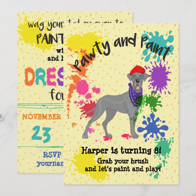 Great Dane Dog Art Birthday Party Invitation (Front/Back)