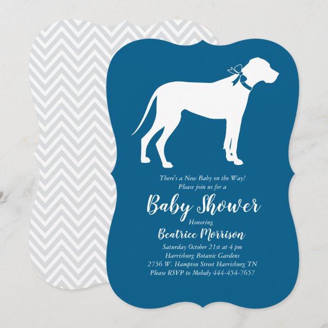 Great Dane Dog Baby Shower Blue Boy Invitation (Front/Back)